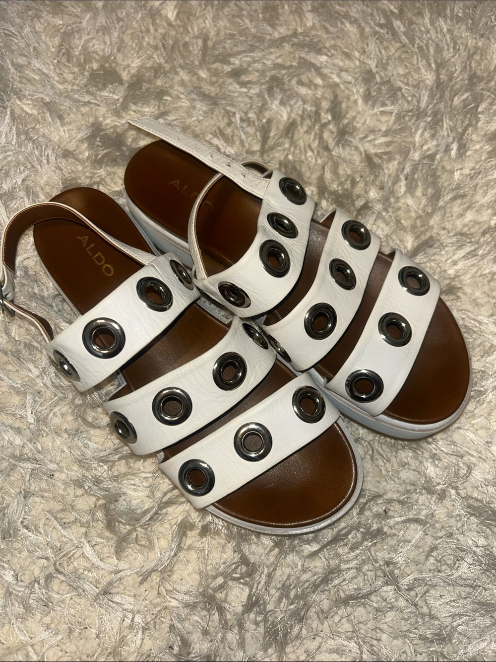 ALDO Inuovo White Triple-Strap Grommet Sandals